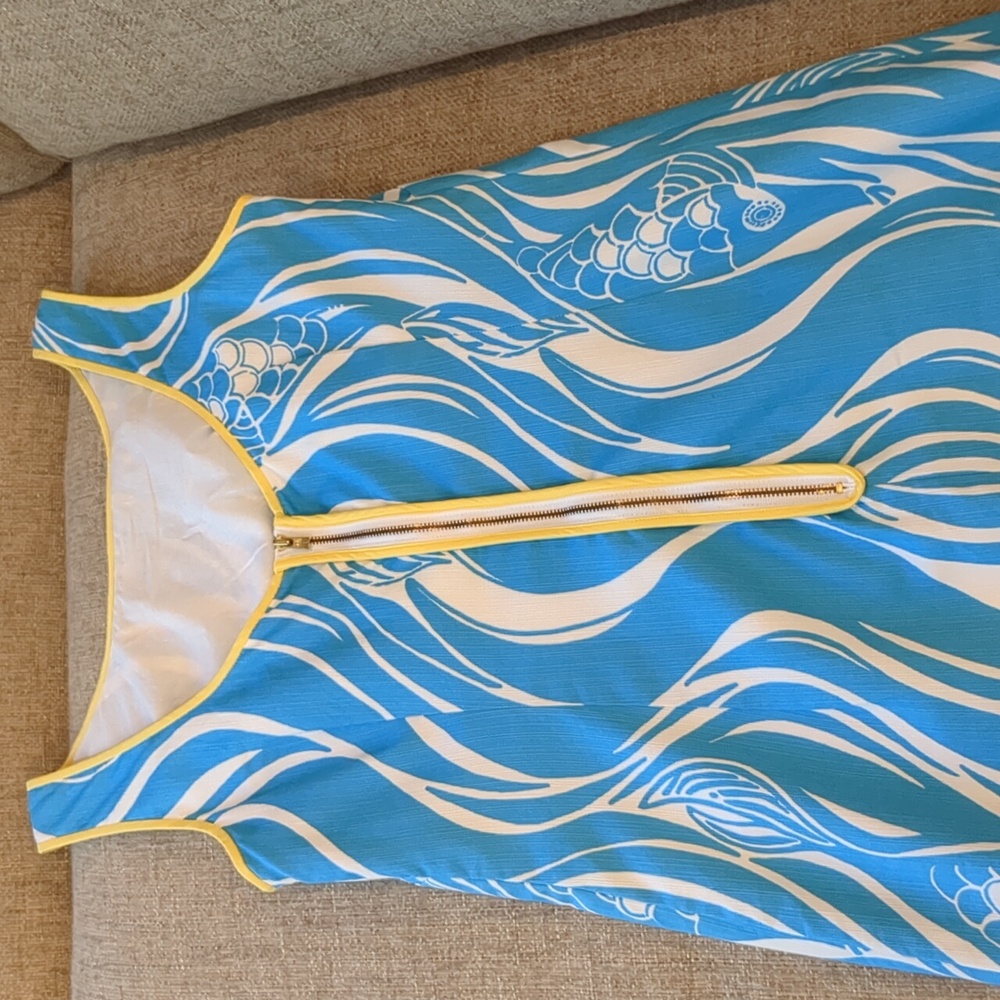 Lilly Pulitzer Delia Shift Resort White, Blue & Yellow Joe Fish Dress size 4 - Picture 14 of 16